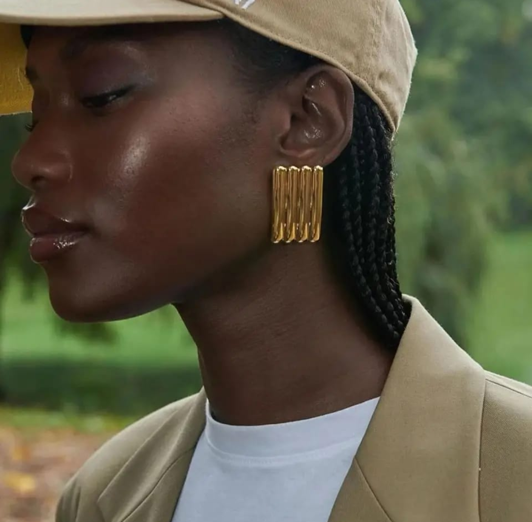 Bold Ribbed Gold Statement Earrings – Power Luxe
