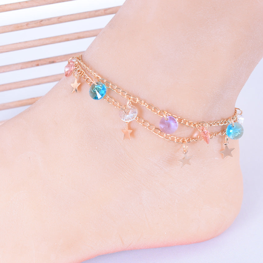 Star shape layered anklet for women