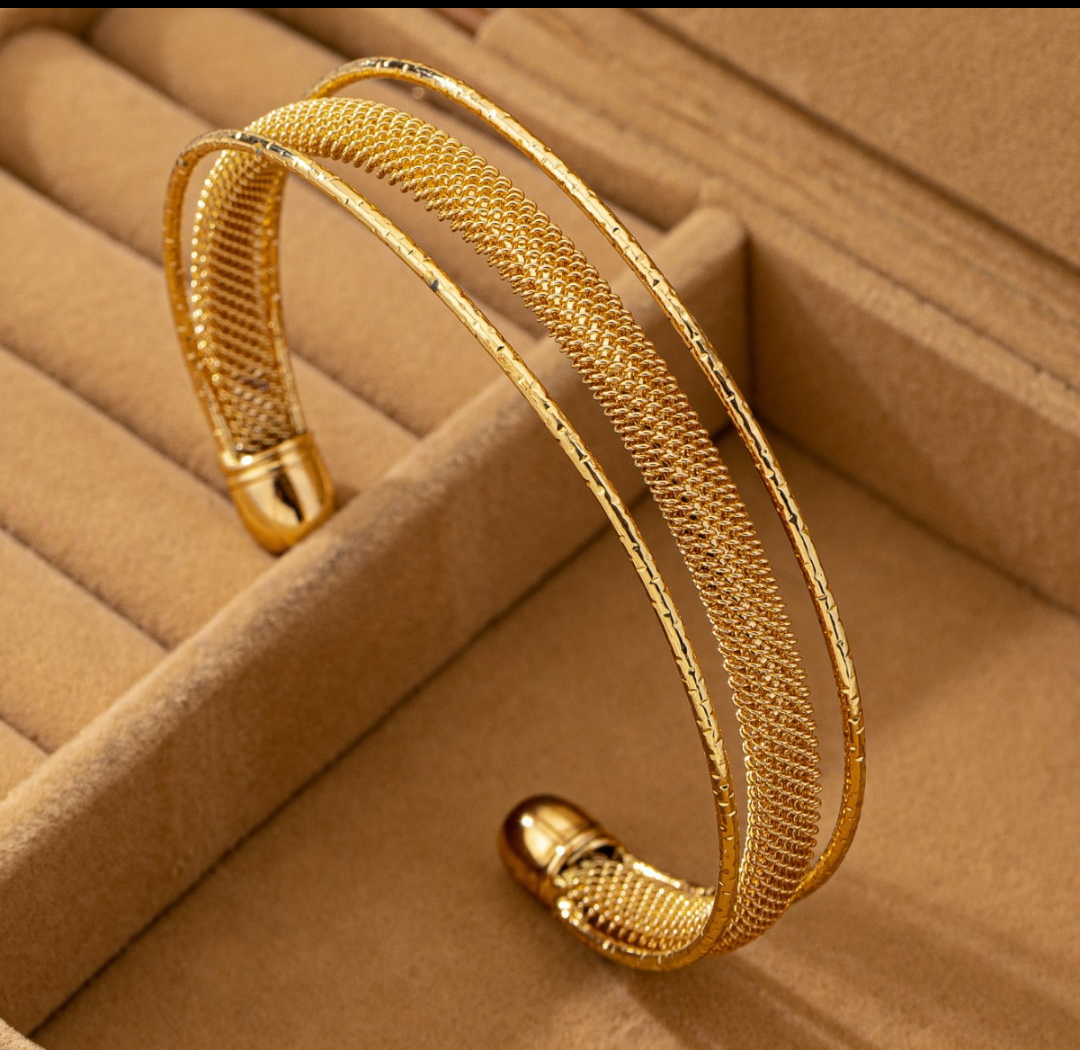 SET OF 2 Double-Layer Gold Mesh Cuff Bracelet