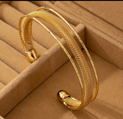 SET OF 2 Double-Layer Gold Mesh Cuff Bracelet