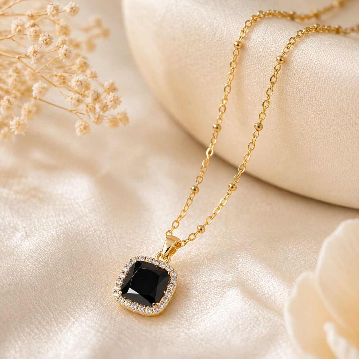 Black Crystal Square Pendant Necklace