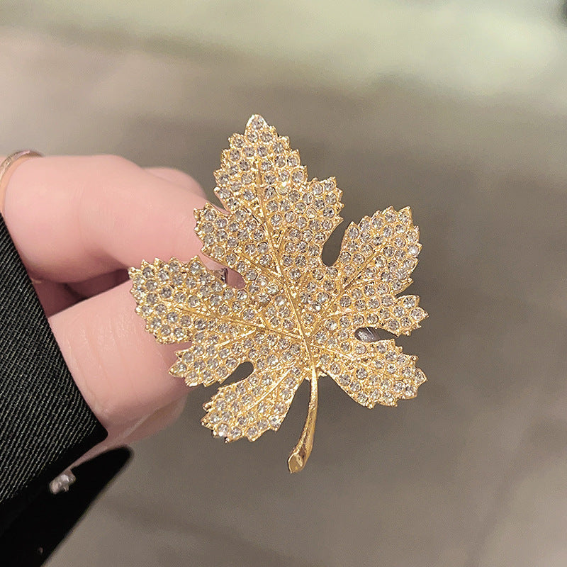Golden Crystal Maple Leaf Brooche