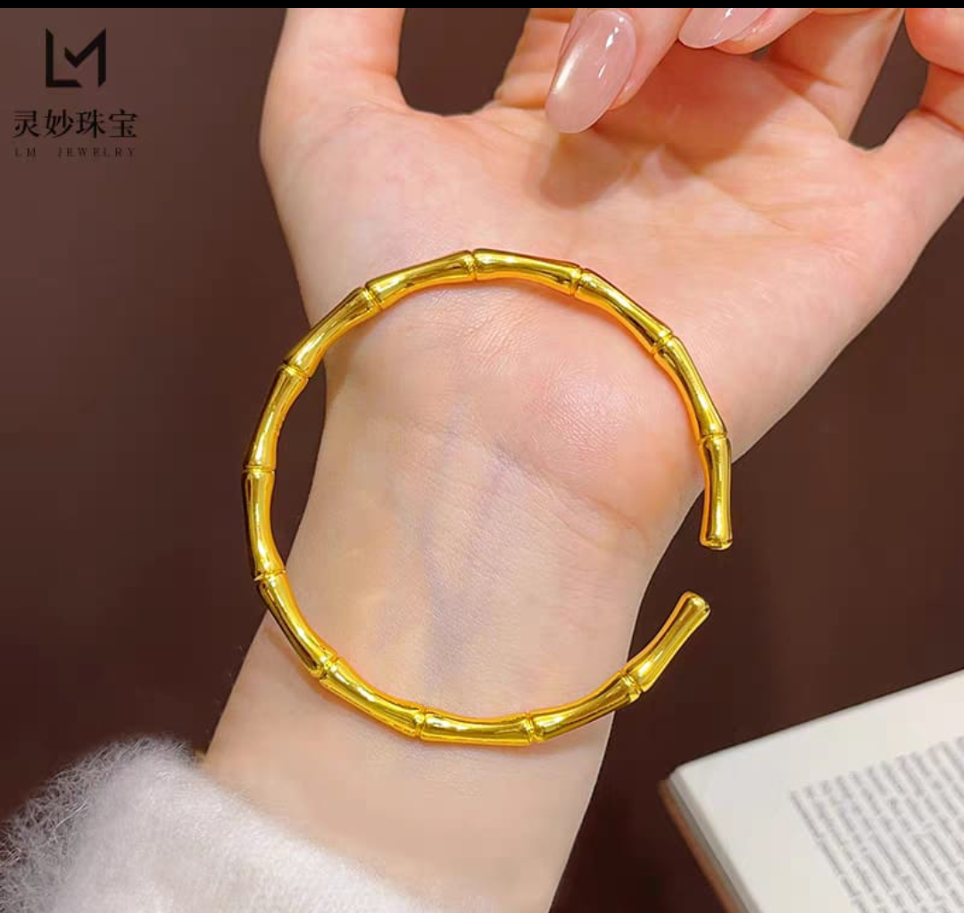 Golden Bamboo Open Cuff Bracelet