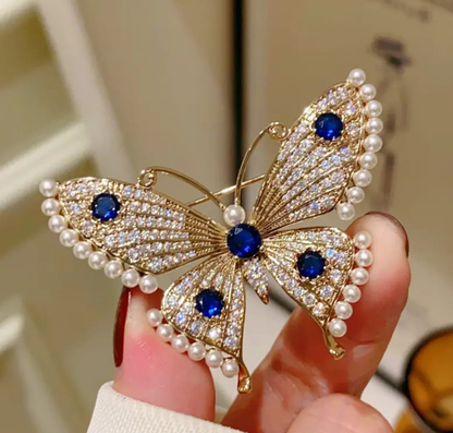 Royal Pearl Sapphire Butterfly Brooch