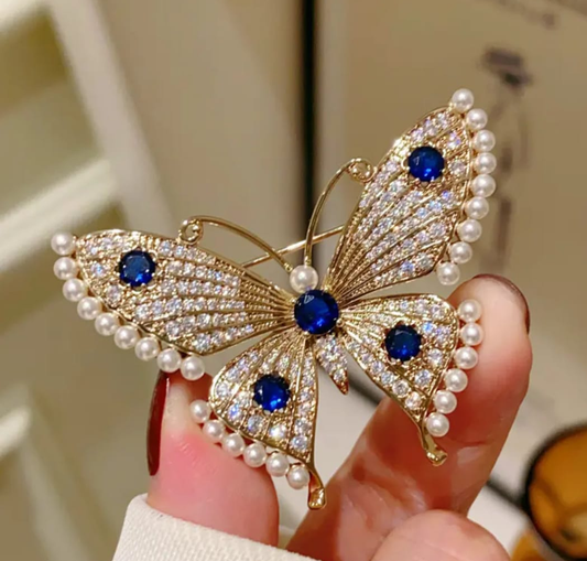 Royal Pearl Sapphire Butterfly Brooch