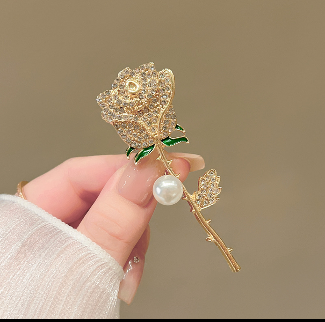 Luxury Crystal Rose Pearl Brooch
