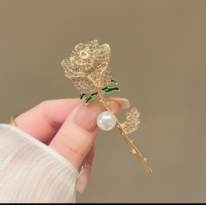 Luxury Crystal Rose Pearl Brooch