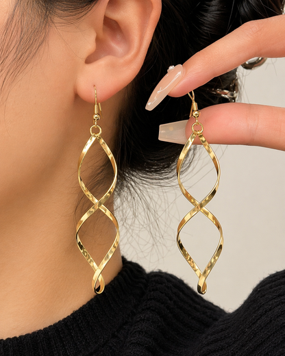 Gold Twisted Geometric Drop Earrings