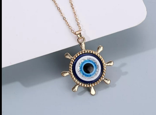 Evil Eye Wheel Pendant Necklace