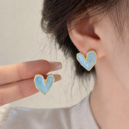 Minimalist Marble Heart Stud Earrings