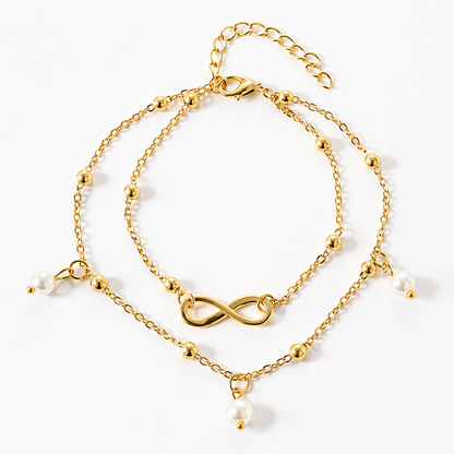 Infinity Pearl Anklet Bracelet (Double Layer)