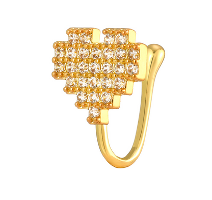 Minimal Heart Shaped Crystal Cluster Nose Pin (Gold Plated)