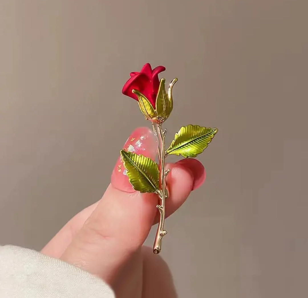 Elegant Red Rose Brooch