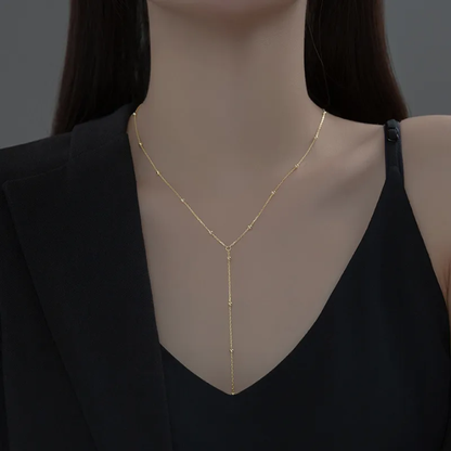 Dainty Y-Lariat Beaded Necklace – Minimalist Long Drop Chain