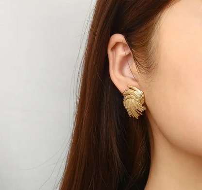 Textured Gold Fan Stud Earrings