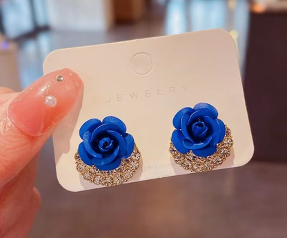 Royal Blue Rose Crystal Stud Earrings