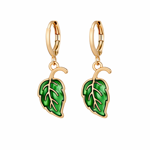 Leaf Enamel Hoop Drop Earrings