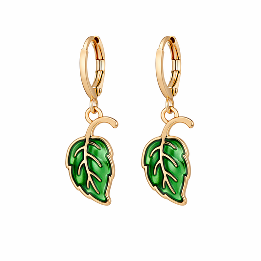 Leaf Enamel Hoop Drop Earrings