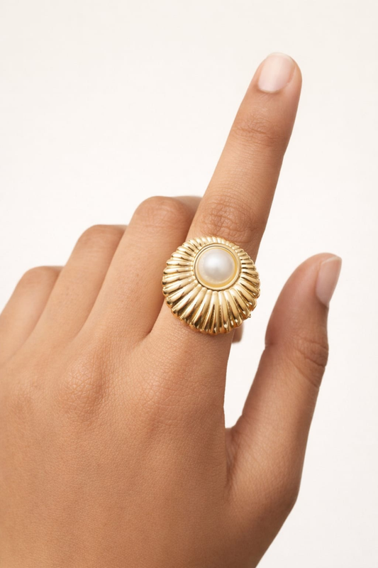 Radiant Sunburst Pearl Ring