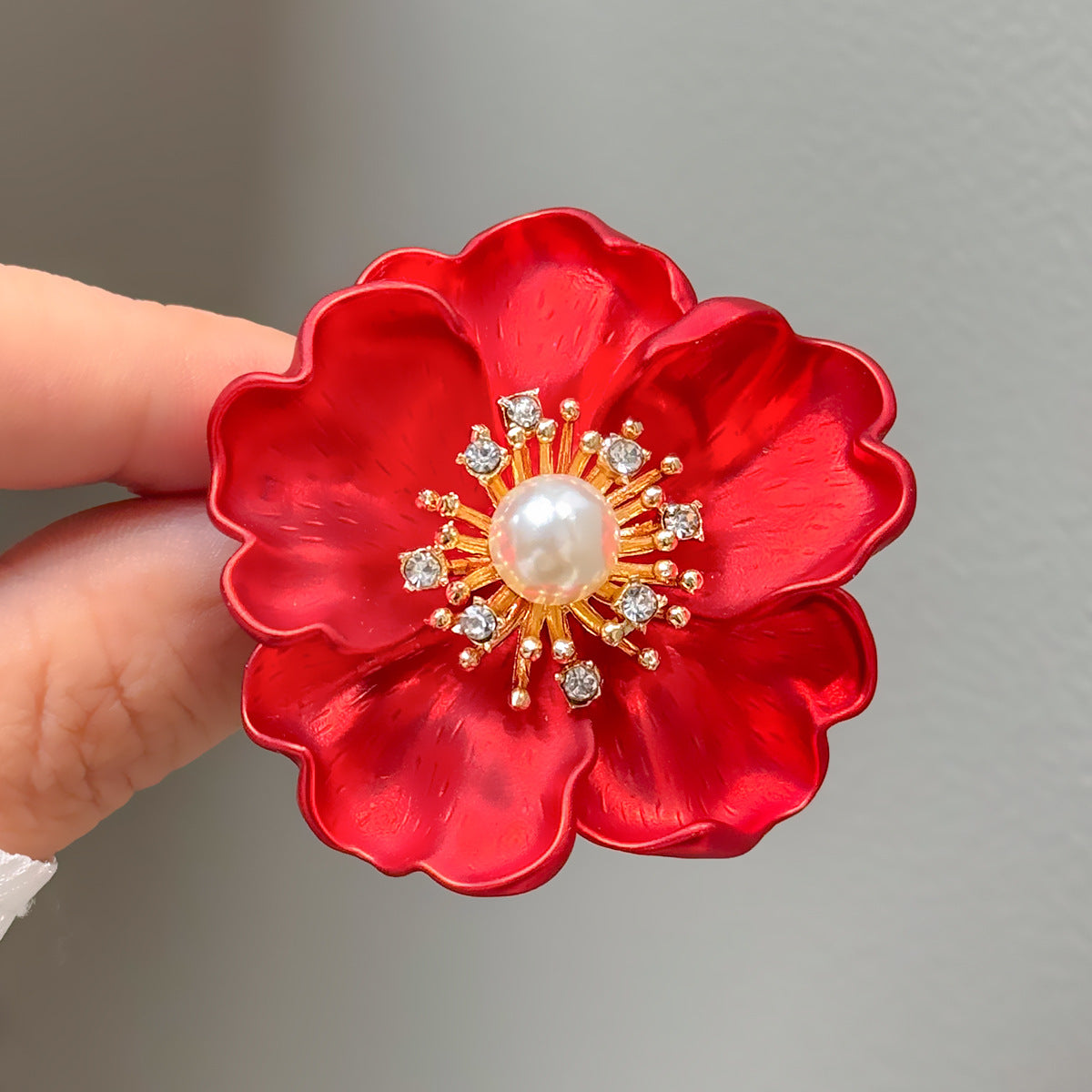 Crimson Blossom Pearl Brooch