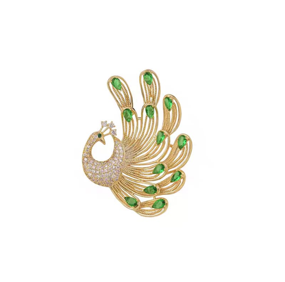 Emerald Feather Peacock Brooch