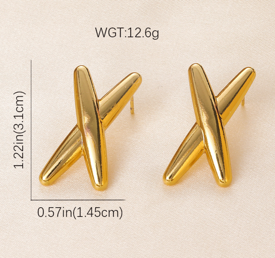 Abstract Cross Gold Stud Earrings – Modern Minimal Edge