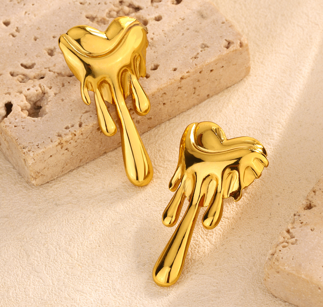 Molten Heart Drip Earrings – Bold Artistic Romance