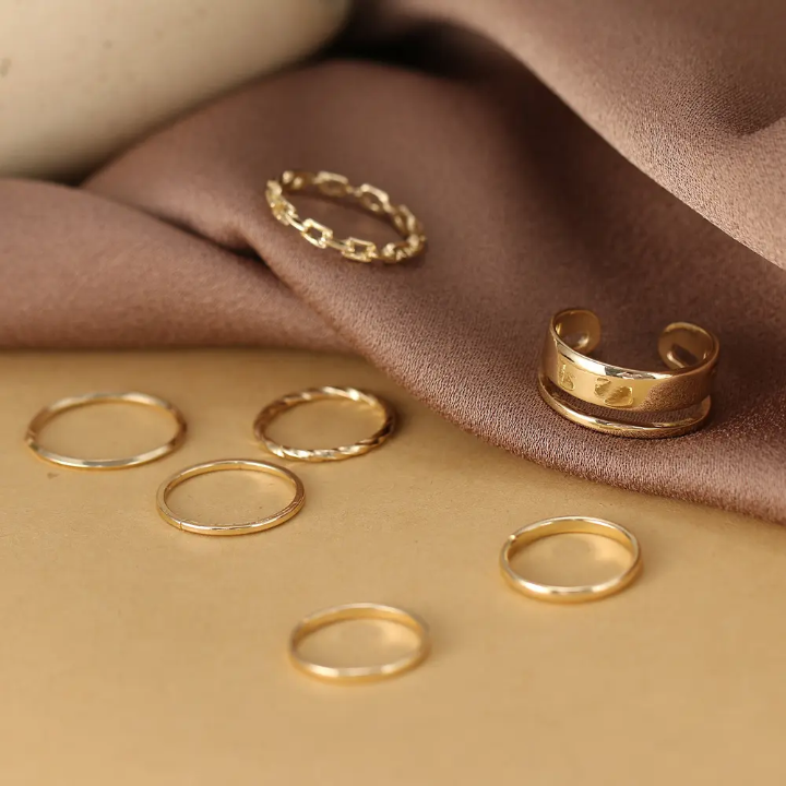Minimalist Gold-Tone Stacking Rings Set – Dainty Layered Fashion Rings