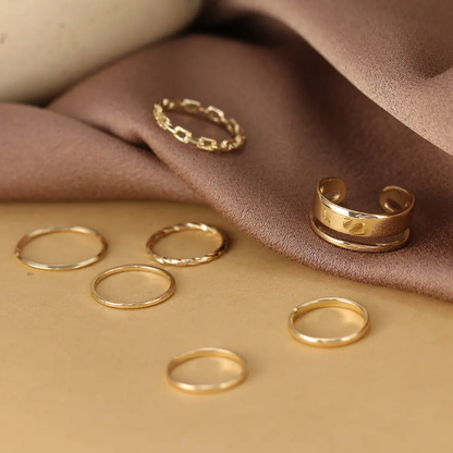 Minimalist Gold-Tone Stacking Rings Set – Dainty Layered Fashion Rings
