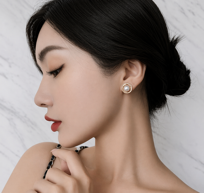 Classic Pearl Halo Stud Earrings – Elegant & Timeless