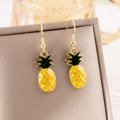 Cute Pineapple Drop Earrings – Gold-Tone Tropical Fruit Dangle Earrings for Women