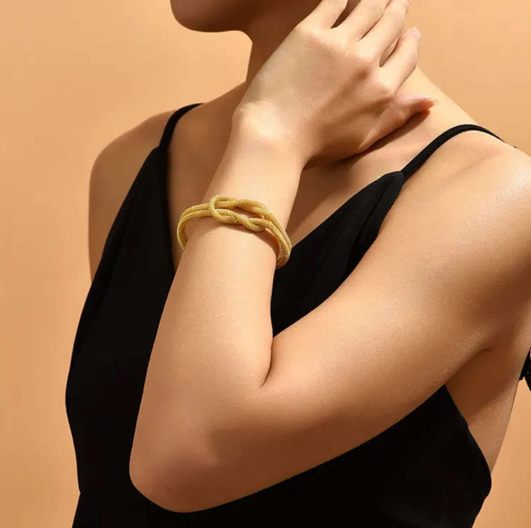SET OF 2 Double Rope Knot Gold Cuff Bracelet