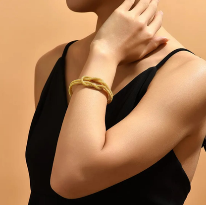 SET OF 2 Double Rope Knot Gold Cuff Bracelet