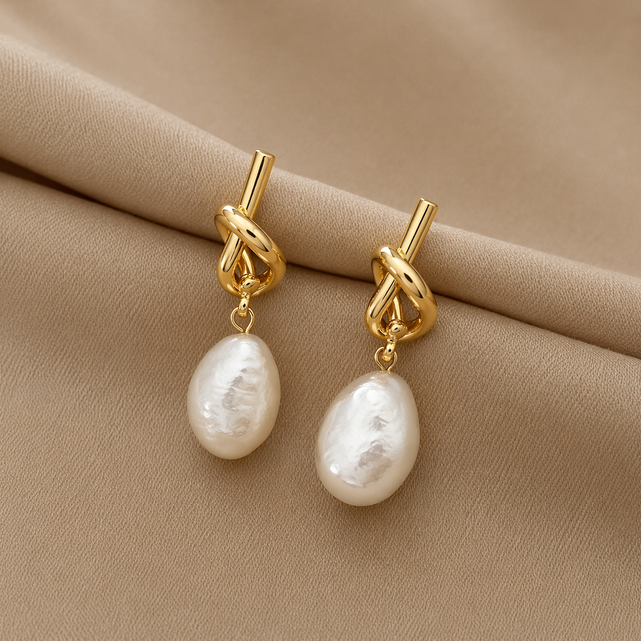 Elegant Knot Pearl Drop Earrings