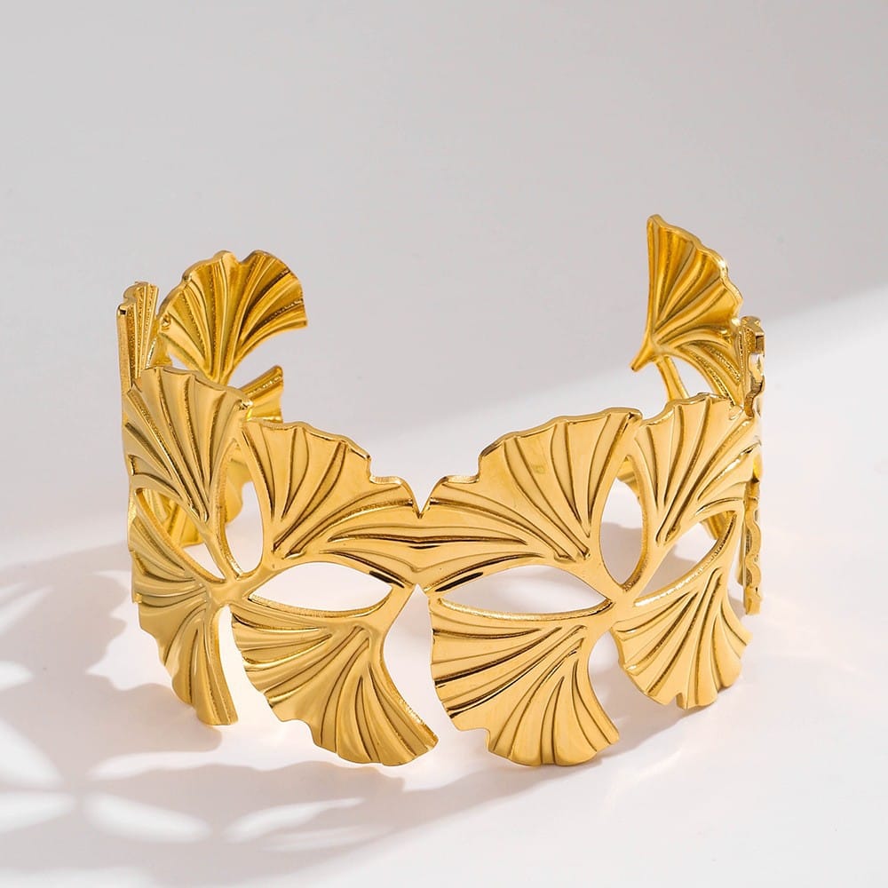 Ginkgo Leaf Cuff Bracelet – Elegant Statement Bracelet for Women