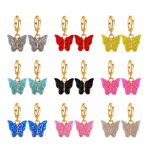 Glitter Butterfly Hoop Drop Earrings