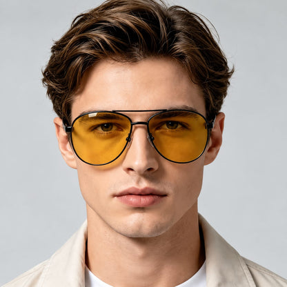 Yellow Lens Aviator Sunglasses – Retro Metal Frame Fashion Eyewear for Men & Women