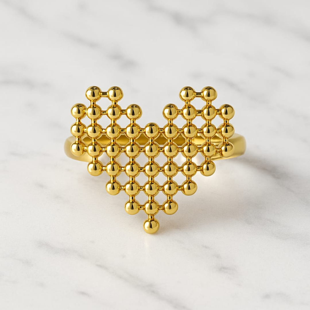 Golden Mesh Heart Statement Ring