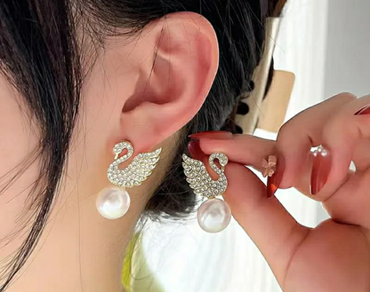 Elegant Swan Pearl Drop Earrings