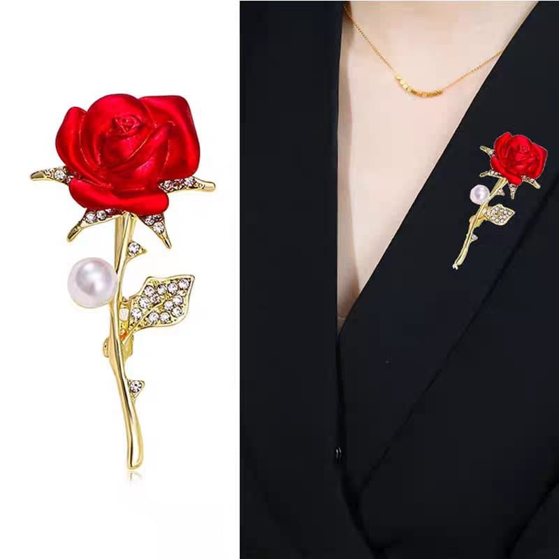 Elegant Rose Pearl Brooch Pin – Crystal Floral Luxury Lapel Accessory