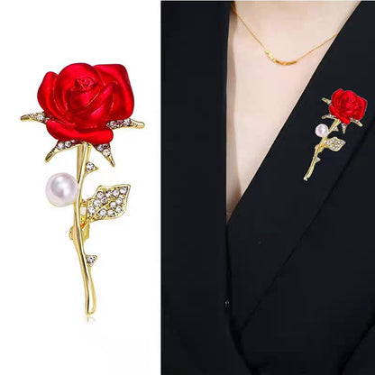 Elegant Rose Pearl Brooch Pin – Crystal Floral Luxury Lapel Accessory