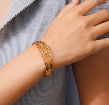Minimalist Multi-Line Gold Cuff Bracelet