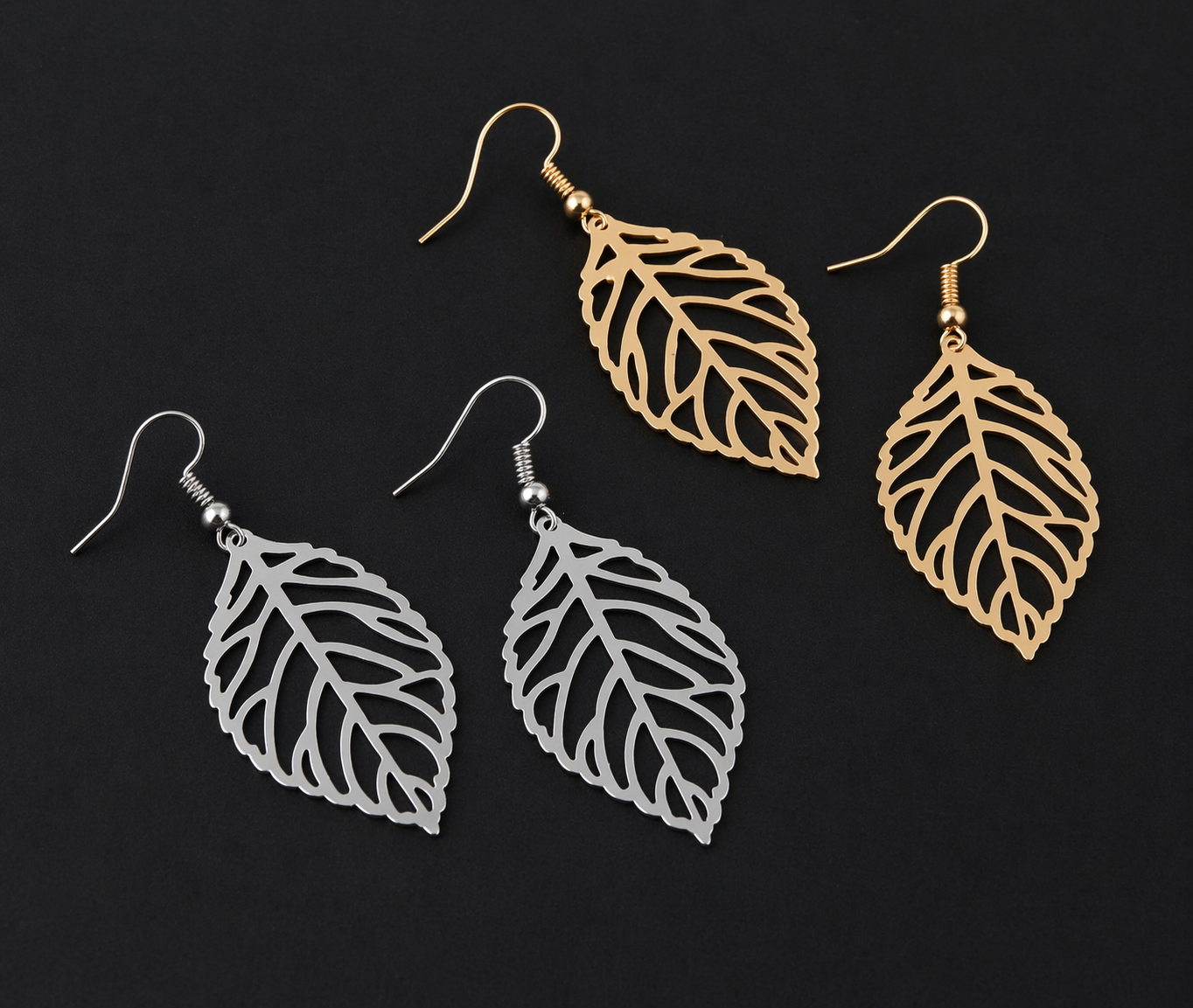Gold Hollow Leaf Drop Earrings