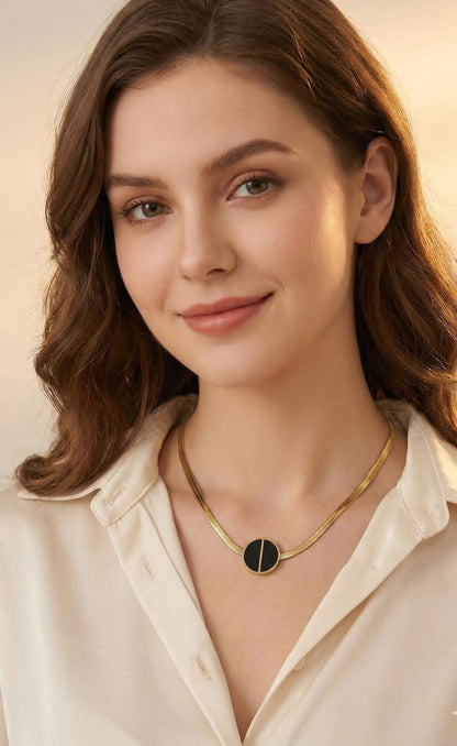Black & Gold Minimalist Disc Pendant Necklace