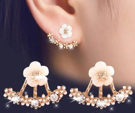 Blossom Sparkle Double-Layer Ear Jacket Earrings