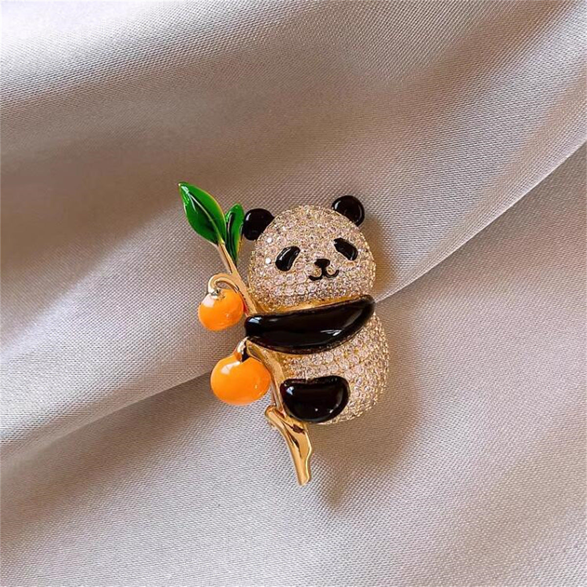 Panda Bamboo Brooch Pin – Cute Crystal Animal Lapel Brooch