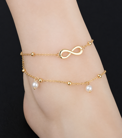 Infinity Pearl Anklet Bracelet (Double Layer)