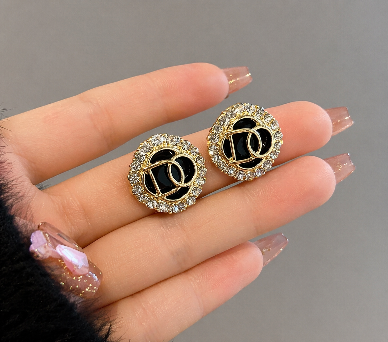 Luxury Black & Gold Crystal Stud Earrings