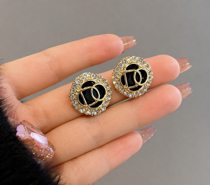 Luxury Black & Gold Crystal Stud Earrings