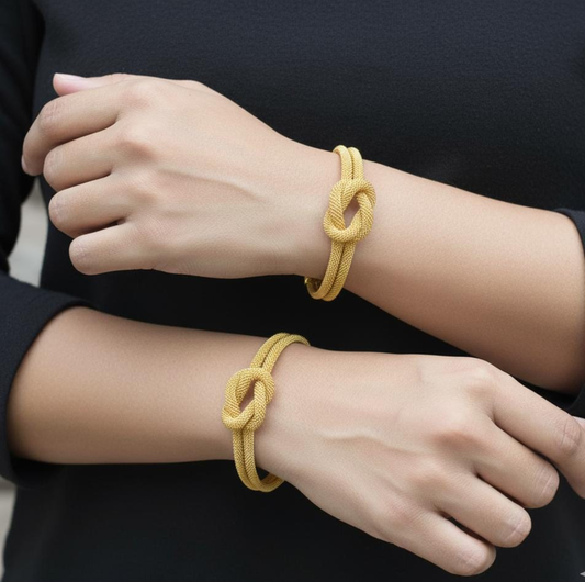 SET OF 2 Double Rope Knot Gold Cuff Bracelet